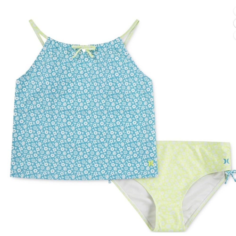 Hurley Girls' Tankini 2-piece Swimsuit Size 16 Turquoise Waves Cool Matcha NWT
